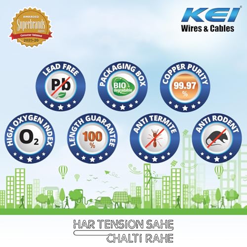 Image of KEI CONFLAME GREEN PLUS 0.75 sqmm 1 Core, 99.97% Pure Copper Conductor,FRLSH - Lead Less Insulation House Wire Suitable for Domestic & Industrial Electrical Wiring (Green,180 Meters)
