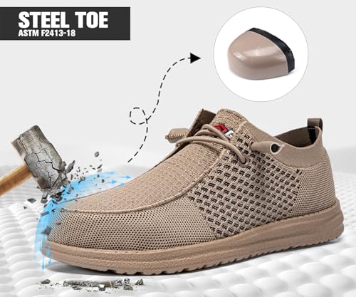 Image of LARNMERN Slip On Steel Toe Shoes Men Lightweight Comfortable Lounging Walking Sneakers Steel Toe Loafers