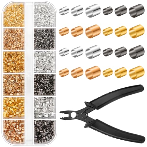 Thrilez Crimping Beads for Jewelry Making 2200 Pieces Crimp Tubes with Crimping Pliers for Earring Necklace Bracelet DIY Jewelry Making(3 Sizes 4 Colors)