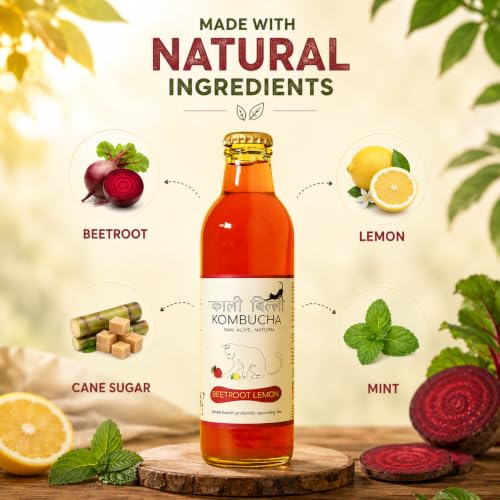 Image of KAALI BILLI Kombucha Beetroot Lemon, Pack of 4 | Fermented Tea, All Natural, Gut Healthy Drink | 4 x 250ml | Vegan, Preservative free, Low calorie, Low sugar