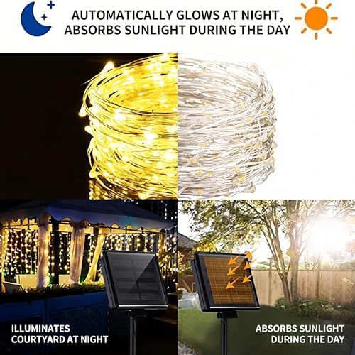 Cravonel 100FT 300 LED Solar Fairy Lights Outdoor Waterproof, Warm White — view 4