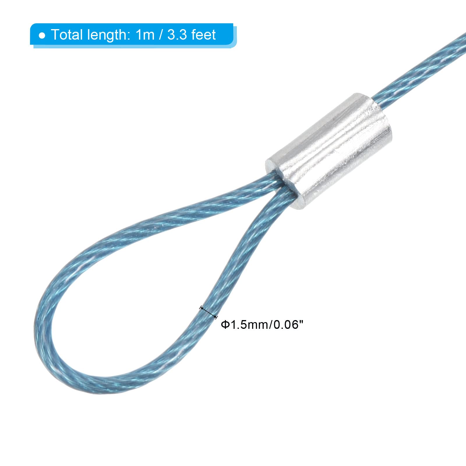 PATIKIL 4-Pack 3.3ft Stainless Steel Security Cable Lock – 1.5mm Double-Loop Wire Rope For Luggage, Bikes, Stage Lighting & More