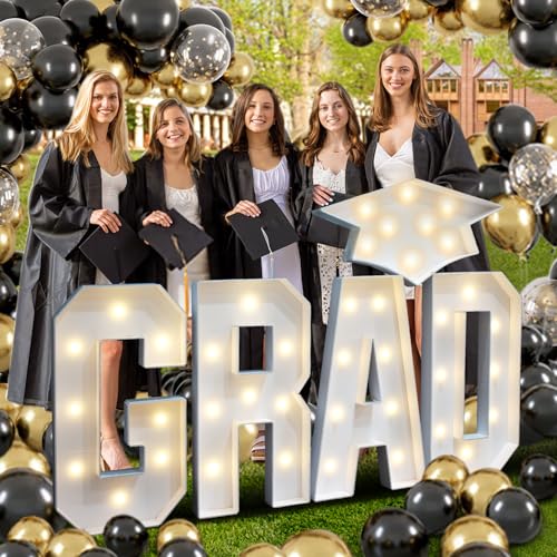 2026 Graduation Party Decorations - 2.3FT Pre-Cut GRAD Marquee Letters Sign with Light - Mosaic Foam Board Includes Glue Gun Balloons for Kindergarten Preschool College Prom by Deerher - Used condition - US$23.96