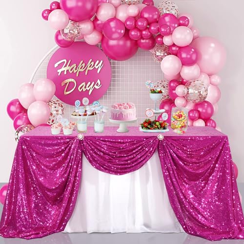 Image of B-COOL Rectangle Fuchsia Sequin Tablecloth Glitter Tablecloth Wedding Party Sequence Table Cloth for Christmas 60x102-Inch