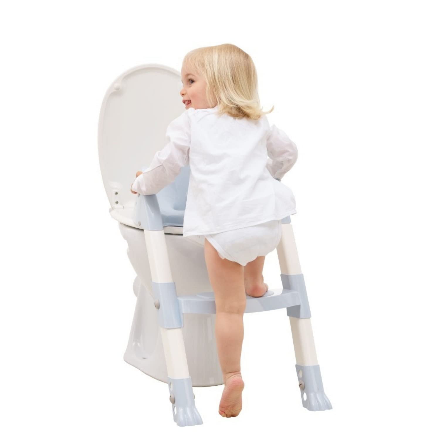THERMOBABY - Réducteur WC Enfant - Kiddyloo - Astucieux, Ludique & Hygiénique - Pieds Réglables - Marche Antidérapante - Pliage Compact - Fleur Bleue & Petit Ours Brun sur le pot