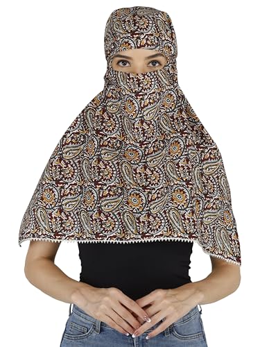 Image of Scarf Face Cover Mask Sun Protection Hair,Head, Neck, Nose Safety Head Wrap Scarf For Women Girls Daily Use Dupatta Hijab Double Layer Cotton Printed Kalamkari