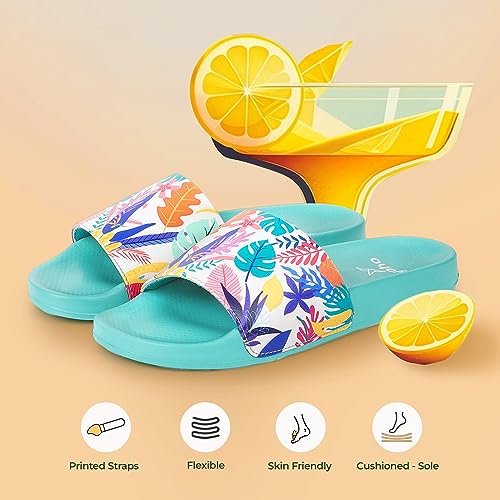 Image of YOHO Tropica Printed Comfortable Women Slides | Stylish Rainy Footwear & Waterproof Monsoon Sandals | Soft Inner Lining On Strap