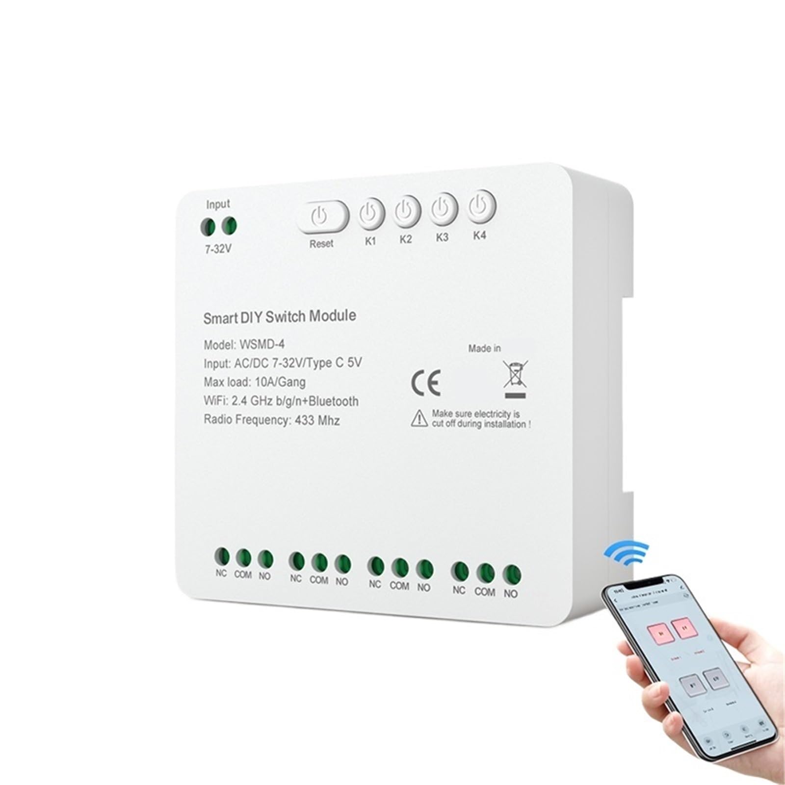 Módulo De Interruptor De Relé De Contacto Seco De 4 Canales Y 250 V Con Control Remoto Inalámbrico Tuya Smart WiFi, Compatible Con Alexa Y Google Home.(WiFi version,32V)