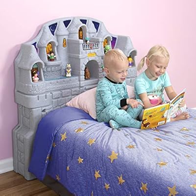 Simplay3 Imagination Castle Headboard, Twin Size Plastic Castle Bed headboard for Toddlers, Kids and Girls with Princess Toy Play Storage Area, Gray & Pink, Made in USA