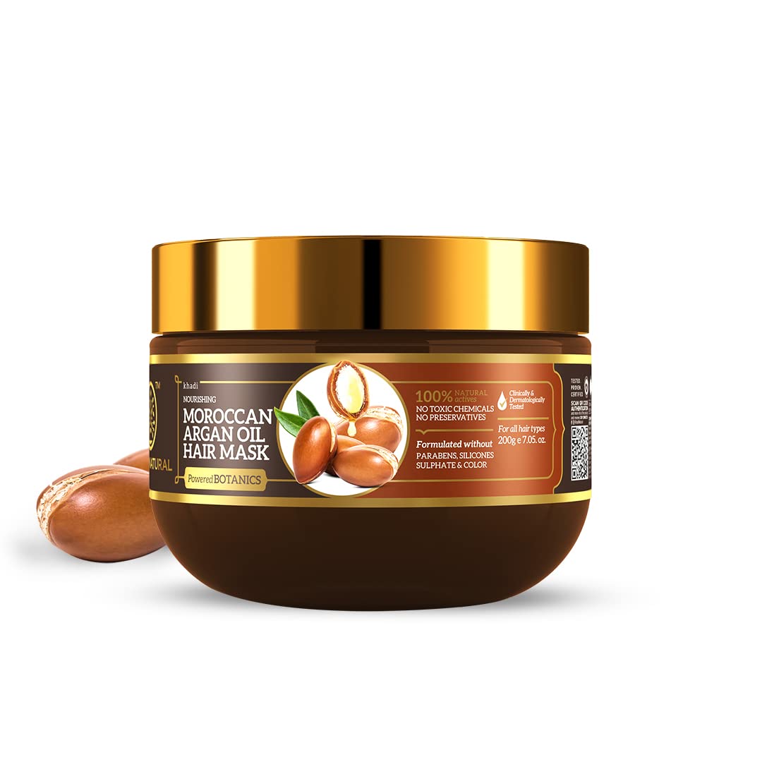 Khadi Natural Powered Botanics Moroccan Argan Hair Mask 200g - For Dry Hair, For Frizzy Hair, Paraben, Silicone and Sulphate Free