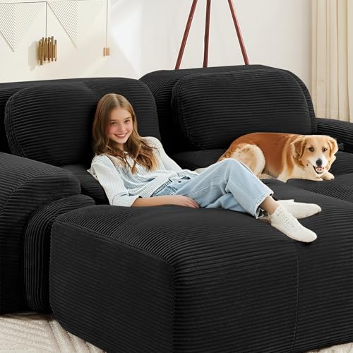 Image of Corduroy Modular Sectional Sofa, Oversized Cloud Couches for Living Room