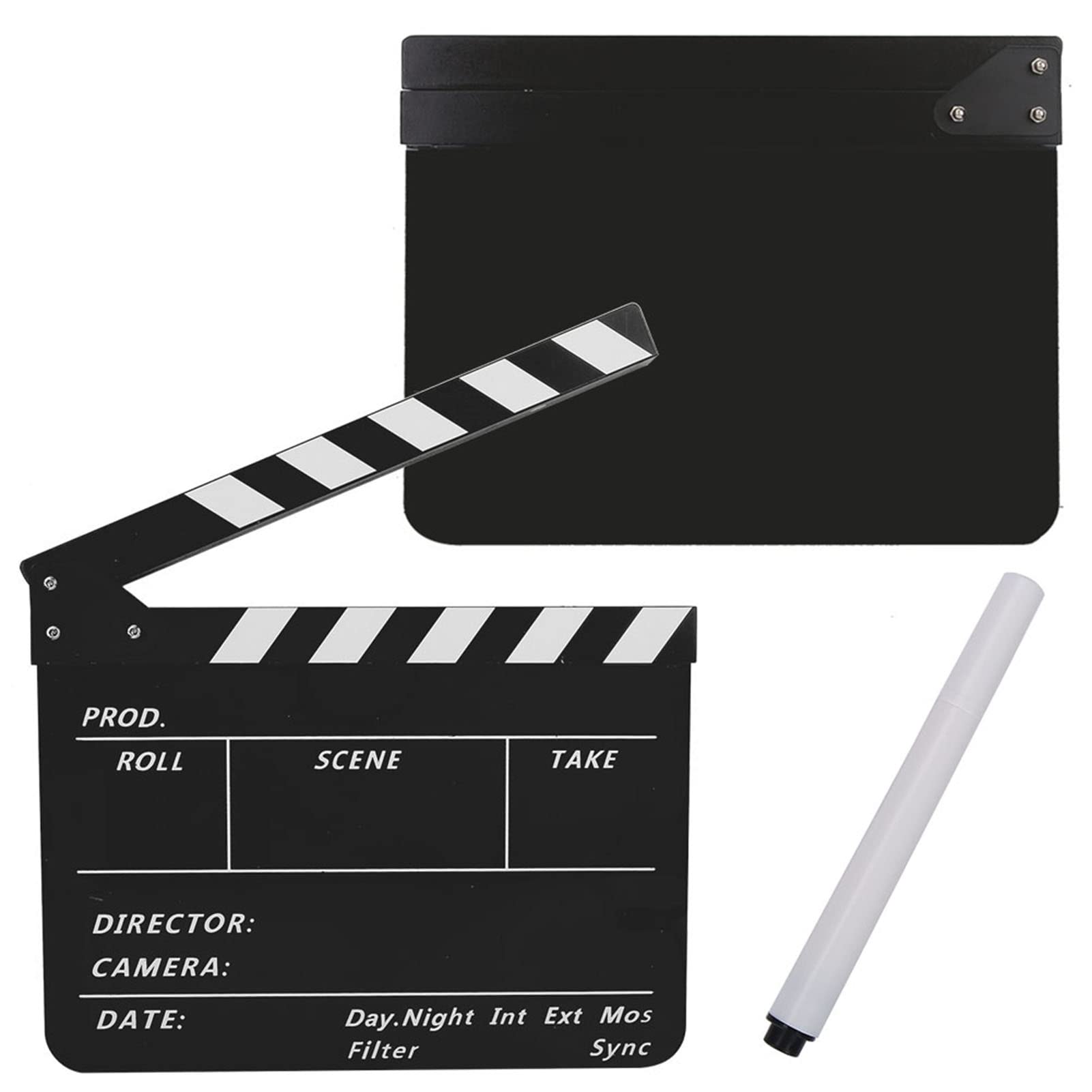 Film Slate, Acrylic Film Directors Clapboard TV Movie Action Board Film Cut Prop Acrylic Director Scene Clapperboard Professional Movie Directors Clapboard with Pen (Black and