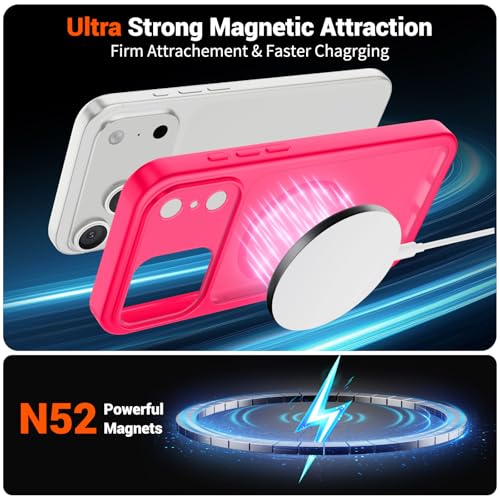 Image of SUPFINE Magnetic for iPhone 17 Pro Max Case Hot Pink | (Compatible with MagSafe)(Military Grade Drop Protection)(Camera Protection)Translucent Matte Phone Cover