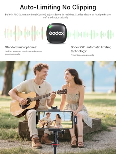 Image of GODOX C01 KIT2 Wireless Microphone, 48kHz /24-bit Professional Lavalier Mic 60W Fast Charging Mini Microphones 7g Ultralight,54H,Noise Reduction,200M Low Latency (2TX+1RX+USB-C+Charging Case)