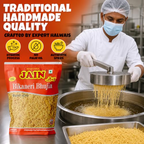 Image of JAIN Bikaneri Bhujia, Size - 1Kg, Asli Bikaneri, Handmade, No Palm Oil, Zipper Pack