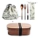 Holz Lunch Box japanische Bento Box Geschirr Set mit Tasche und Löffel Gabel Stäbchen Picknick Box für Studenten (JP7)