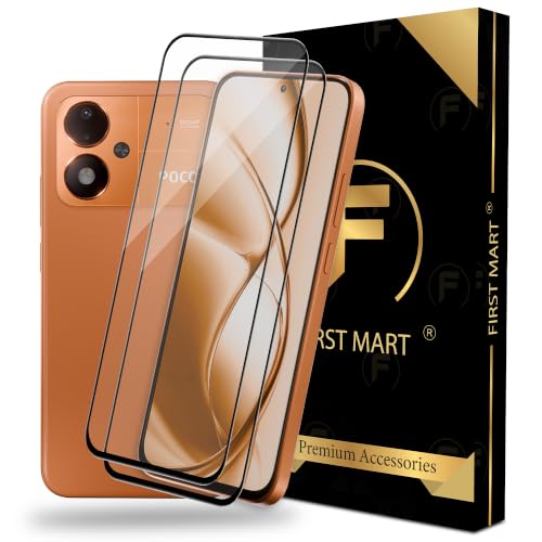 Image of FIRST MART Tempered Glass Screen Protector for Poco M8 Power - Full-Glue Screen Guard, 3D Edge to Edge, HD Clear, Bubble-Free, Case-Friendly, Black, Pack of 2