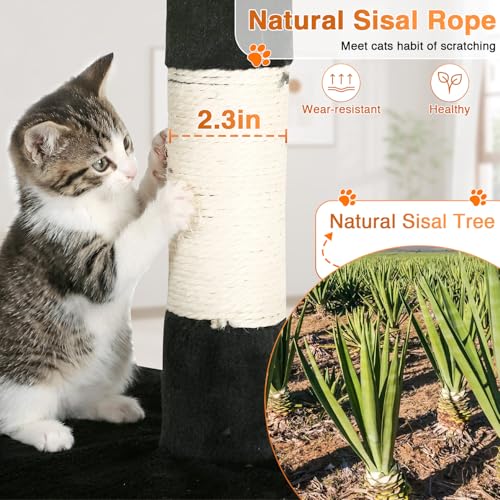 FDW | 54" Cat Tree Tower | Dark Gray | Multi-Level Indoor Activity Center with Sisal Scratching Posts, Condos, Plush Perches, Hanging Cat Toys | Sturdy, Easy to Assemble | for Kittens & Adult Cats - Image 3