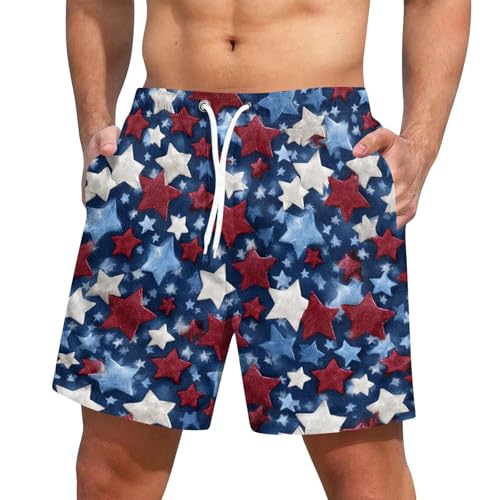 Swimming Shorts Men Trunks - Mens Casual Sports Shorts Drawstring 3D Print Us Flag Half Pants Quick Drying Swim Trunks With Pockets Baggy Beach Half P