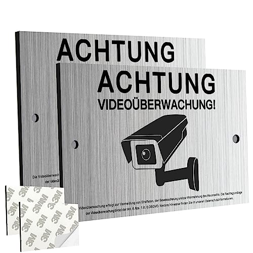 Preisvergleich Produktbild 2 Stücke Schild Videoüberwachung Privatgrundstück mit DSGVO Hinweis, 20x12cm Achtung VideoüBerwachung Schild, für ÜBerwachungskamera Oder Kamera Attrappe Innen AußEn(Aluminiumverbund)