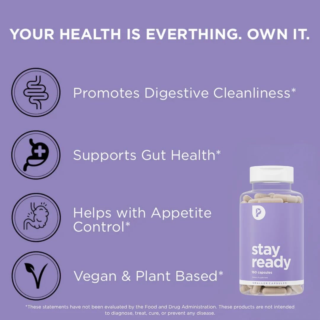 Stay Ready Fiber Supplement By Pure for Men & Pure for Her | Vegan | Bloat & Gas Relief, Supports Digestive Health & Regularity for Men & Women | 160 Capsules