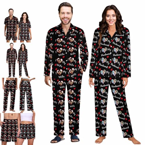 Personalized Couple Pajamas Matching Sets with Photo Custom Husband Wife's Face Sleepwear Funny Ugly Pajamas for Couple