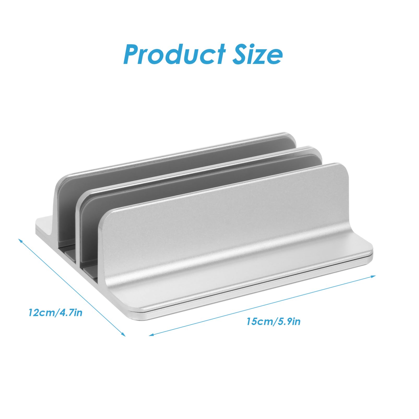 Soporte Vertical para Portátil de Doble Ranura en Aleación de Aluminio | Plata, Estable y Antiarañazos, Diseño de Escritorio para Tabletas, Base Compacta de Almacenamiento