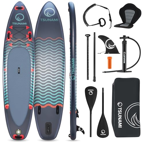 TSUNAMI Stand Up Paddling Board T03, Sup-Board mit Komplettes Zubehör, Board-Tasche, Pumpe und Sicherheitsleine, Tragkraft bis 160kg, Länge 350 cm, für Erwachsene und Jugendliche aller Niveaus