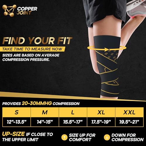 CopperJoint Pull On Knee Brace Women Workout - Copper Infused Knee Sleeves for Men, Elastic Compression Knees Support Braces for Fitness, Volleyball, Basketball, Running, Sports 2XL