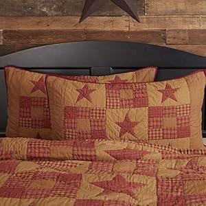 VHC Brands Ninepatch Star Hand Quilted Rect Bedroom Decor King Sham Red 21×37