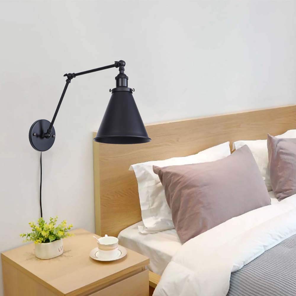 Aplique de Pared para Dormitorio 2 en 1 o con Brazo oscilante cableado, luminaria Industrial Regulable de Metal para decoración del hogar, Loft, cafetería, mesita de Noche, lámpara
