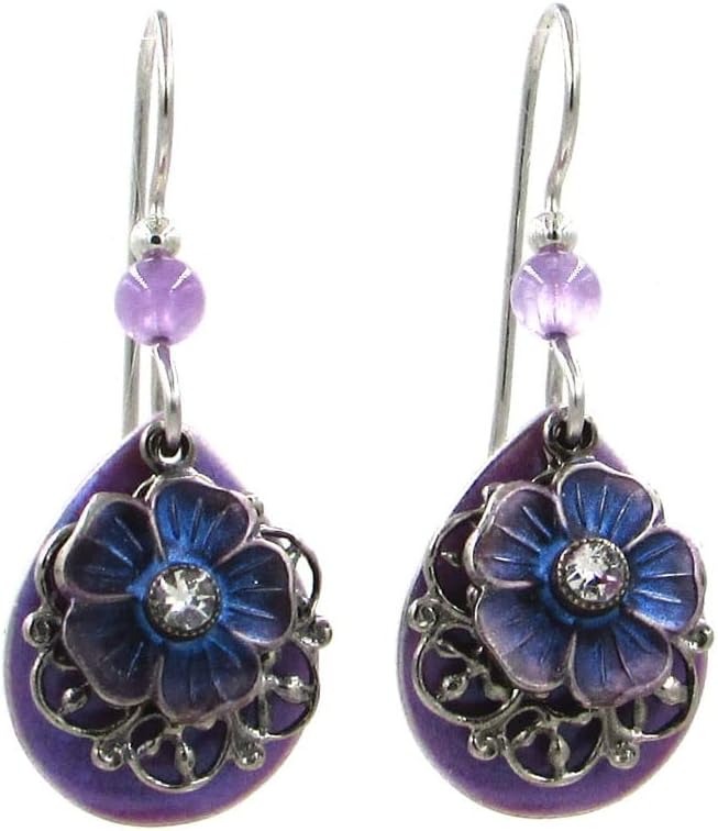 Silver Forest Purple Tear with Flower and Silver Filigree. NE-1821