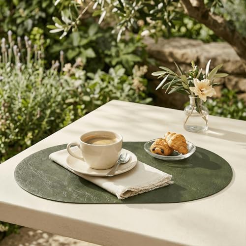 Artoid Mode Olive Green Faux Leather Oval Placemats Set of 4, 12 x 18 Inch Waterproof Wipeable Heat Resistant Vinyl Place Mats, Reversible Table Mats for Kitchen Dining Decor by Artoid Mode - Used condition - Image 8