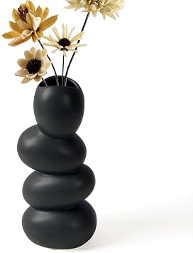 Notakia Ceramic Flower Vase for Home Decor - Handcrafted Cobblestone Shape Vase Centerpiece for Wedding, Decor,Home Decor Living Room, Home, Office, Centerpiece,Table Black Vase