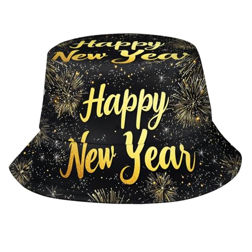 Happy New Year Bucket Hat for Women Men Merry Christmas Fisherman Hats Outdoor Travel Beach Sun Caps Xmas New Year Decoration