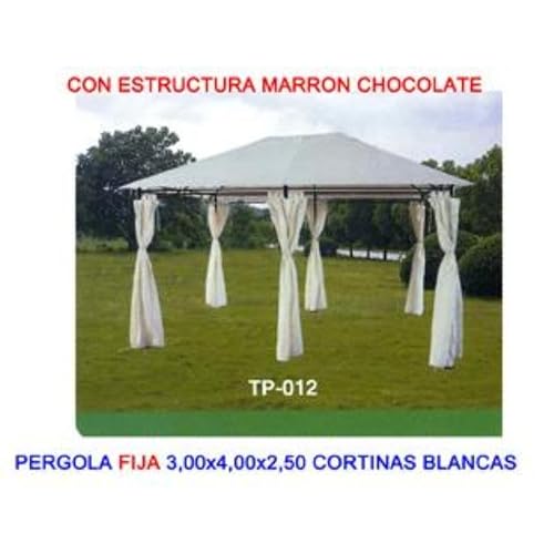 PLUVIA Pergola Fissa Metallo 3,0x4,0x2,5 m con Tende Marroni