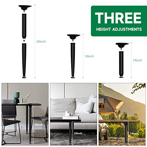 Waaliji 3-In-1 Metal Folding Table Legs With Adjustable Floor Protectors For Round Or Square Table, Collapsible Home Diy Furniture Legs, 28 /18 /14 Inch, Black, Set Of 4… #TOP1