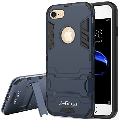 Z-Roya iPhone 7s Case, [Robot-Bear] Dual Layer Protective Hybird Armor Case[Slim Fit] Advanced Shock Absorption Protection with Kick-Stand Feature for Apple iPhone 7/7s-GTXA07B-Black Blue