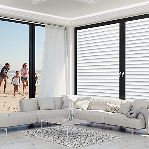 Lifetree Frosted Window Film Privacy Blinds:Window Film Stripe Pattern Self-adhesive Static Cling No-Glue Anti-UV Decorative Glass Covering Film for Office Home Bathroom 44.5*200cm
