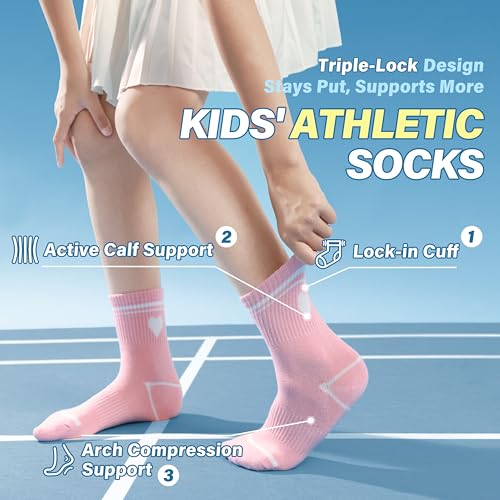 Image of ANTSANG Kids Boys Girls Athletic Cotton Socks,6 Pairs Youth Teen Crew Socks