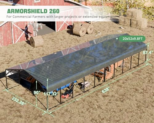 Image of Military-Grade Metal Carport 20x52 FT, Heavy- Duty Galvanized Steel Roof | 2x2 inch Steel Poles with Powder Coating, 15-Gauge Walls,120 PSF Snow Load Roof, Hurricane Resistant, Pickup, Truck, Black