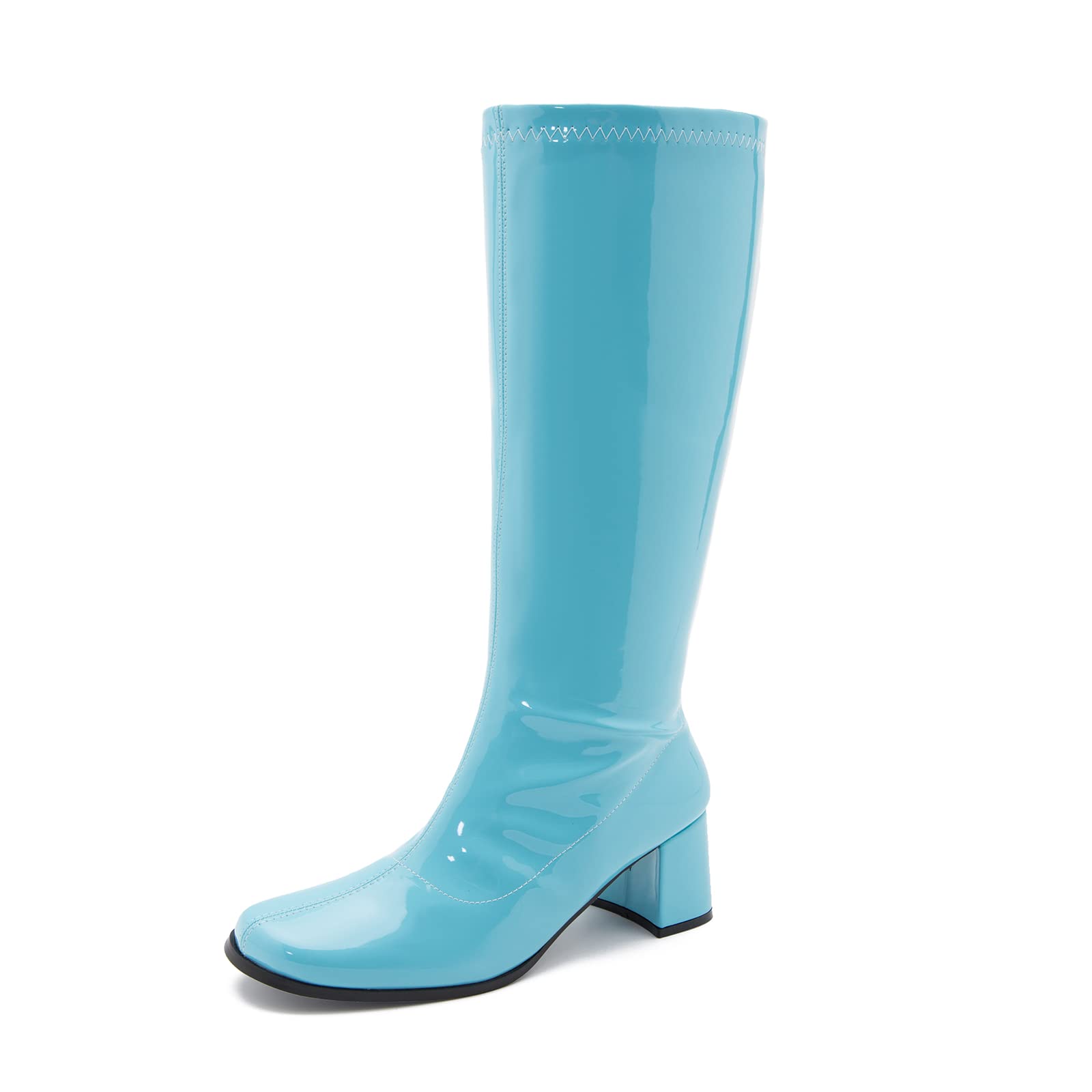 LIURUIJIA Women's Go Go Boots Over The Knee Block Heel Zipper Boot - 11 - Blue