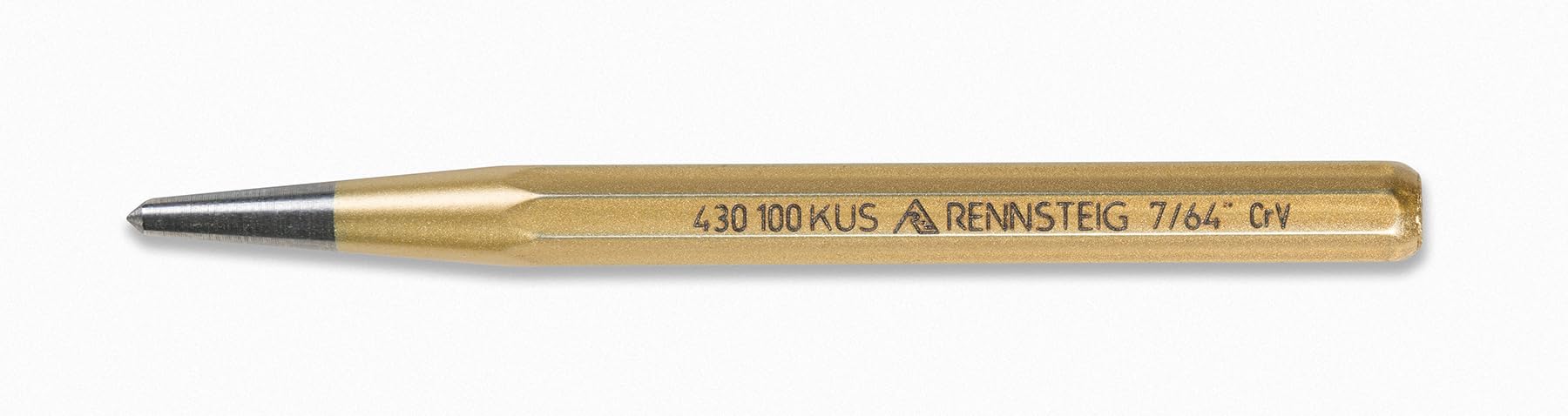 Rennsteig 9R 430 100 Center Punch – 7/64 X 4, Octagonal Chrome Vanadium Steel – DIN 7255, Non-Rolling Design