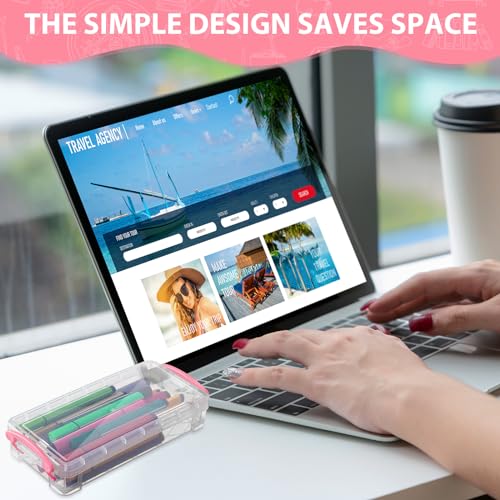 Image of Gueevin 24 Pcs Large Capacity Plastic Pencil Box Clear Plastic Pencil Case Crayon Box with Snap Tight Lid Watercolor Pen Storage Brush Organizer Drawing Tools Container (Pink)