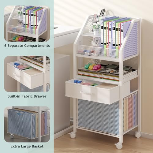 image for Homsorout Rolling Cart with Wheels - Utility Storage Cart with Drawers