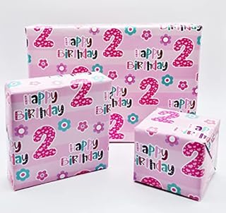 2 Sheets 2nd Birthday Girl Wrapping Paper Age 2 Cute Birthday Giftwrap Female Pink (PA)