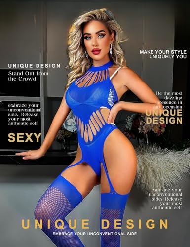 Image of GirlFriend Hot Women's Lingerie Set - Lace Babydoll Outfits 1 Piece Fishnet Bodysuit with attached Mini Skirt with Stockings Babydoll