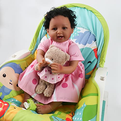 African American Reborn Baby Dolls Black Girl - 22 Inch Lifelike Realistic Newborn Soft Vinly Body Baby Doll Toy For Kids Age 3+ #TOP6