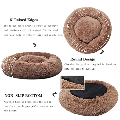 Nononfish Small Puppy Beds For Small Dogs Washable - 19 Inches Round Faux Fur Pet Bed For Puppy And Cat Donut Fluffy Plush Orthopedic Doggy Beds Relief Improved Sleeping,Camel #TOP3