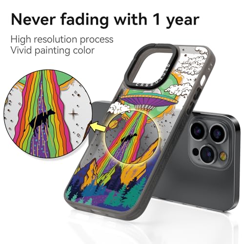 Coque iPhone 14 Pro antichoc noire souple avec breloque esthétique UFO